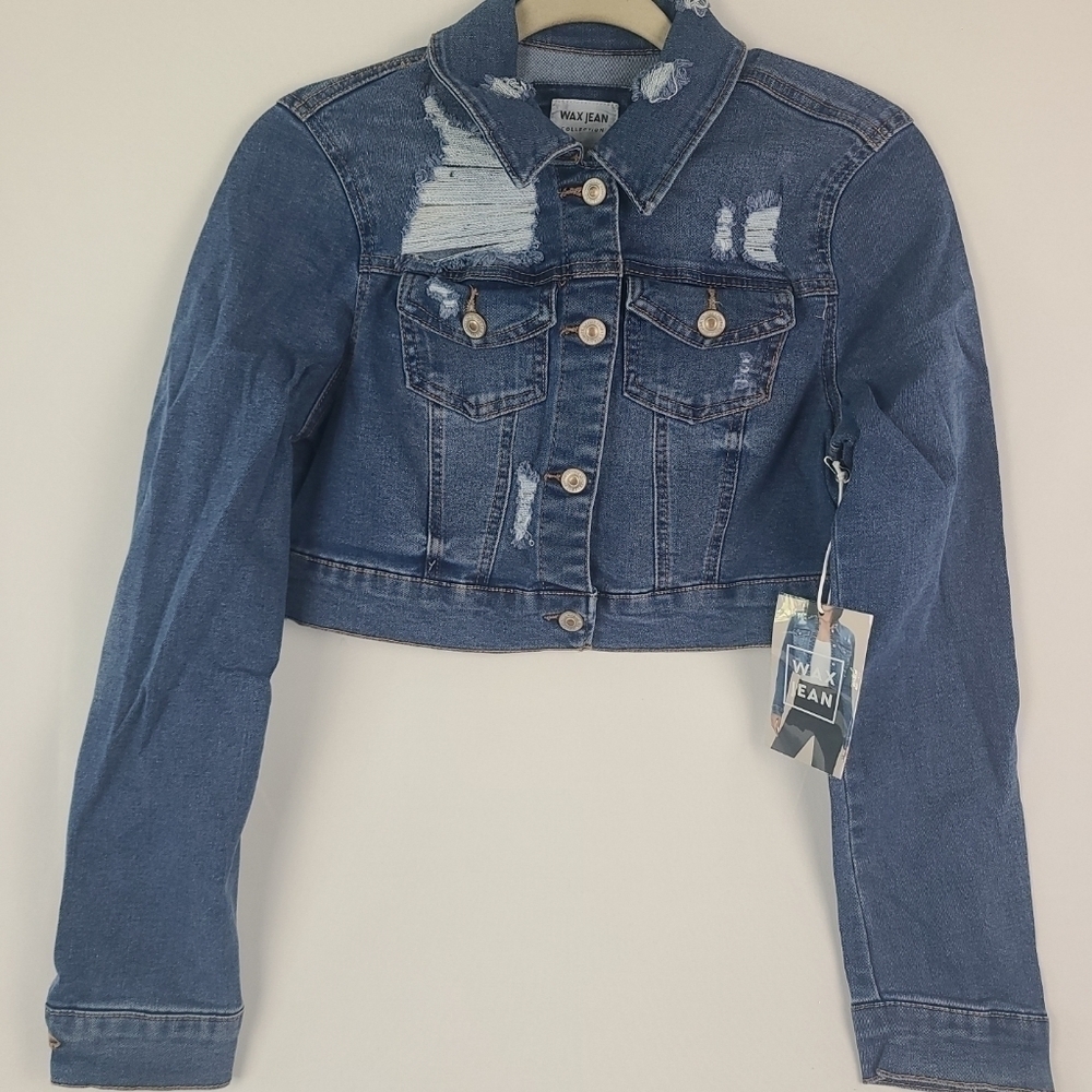 NEW Women's Wax Jean Stretch Denim Trucker Jacket Medium Wash Jacket Size M